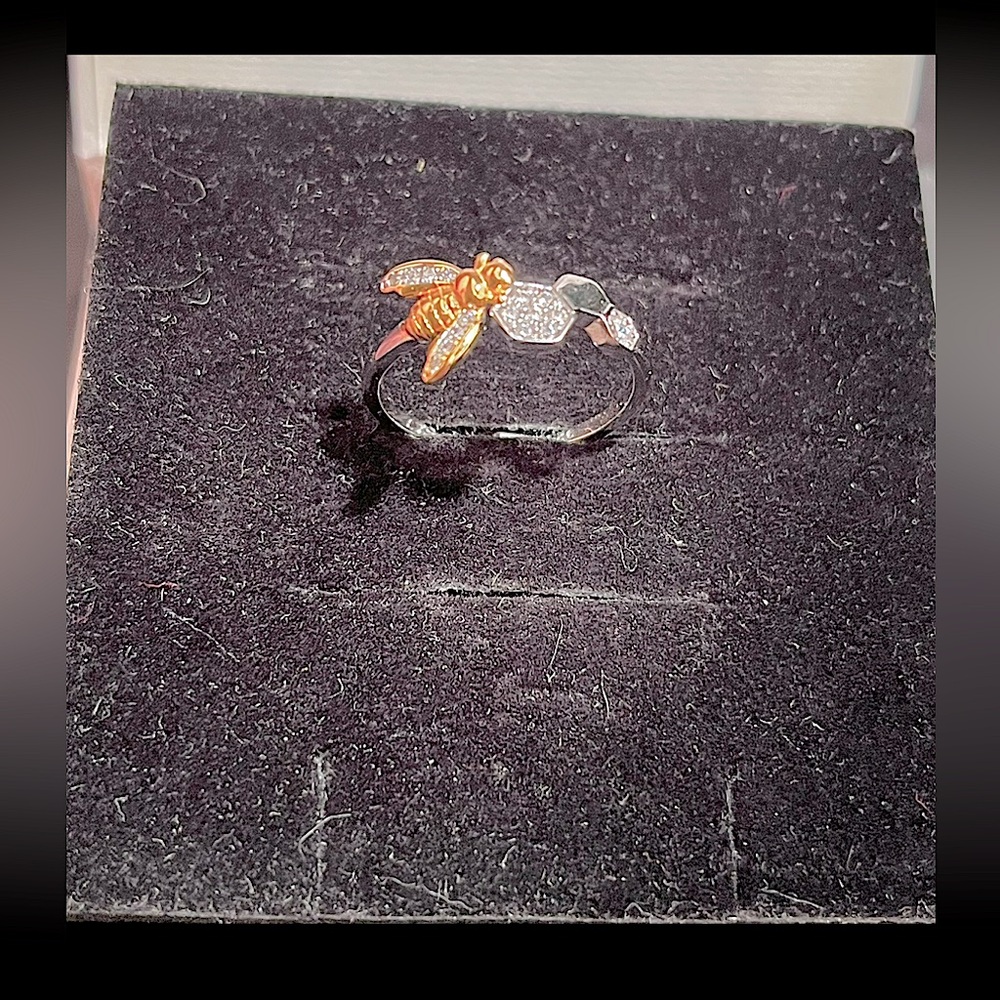 Charmed Aroma Sterling Silver 925-Bee Collection-Ring W/14k Champagne Gold-Sz 6